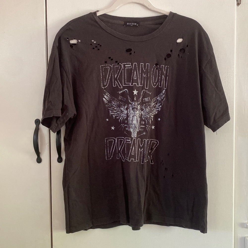 Dream on dreamer graphic black short sleeve Tee